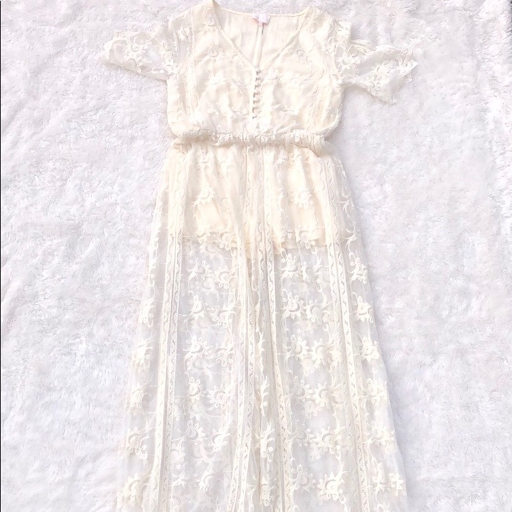 Entro Natural Lace Button Front Jumpsuit